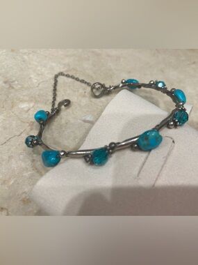 Sterling Silver Turquoise Bead Bracelet with Blue Crystals